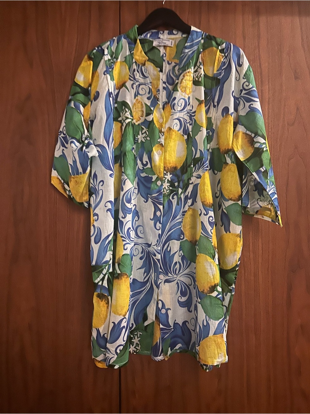Women’s Lemon Print Swim Cover-Up Tunic - Yellow/Blue